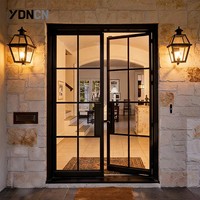 Porte française moderne de luxe à double battant avec rupture de pont thermique, double vitrage trempé, cadre en alliage d'aluminium, pour usage intérieur et extérieur
