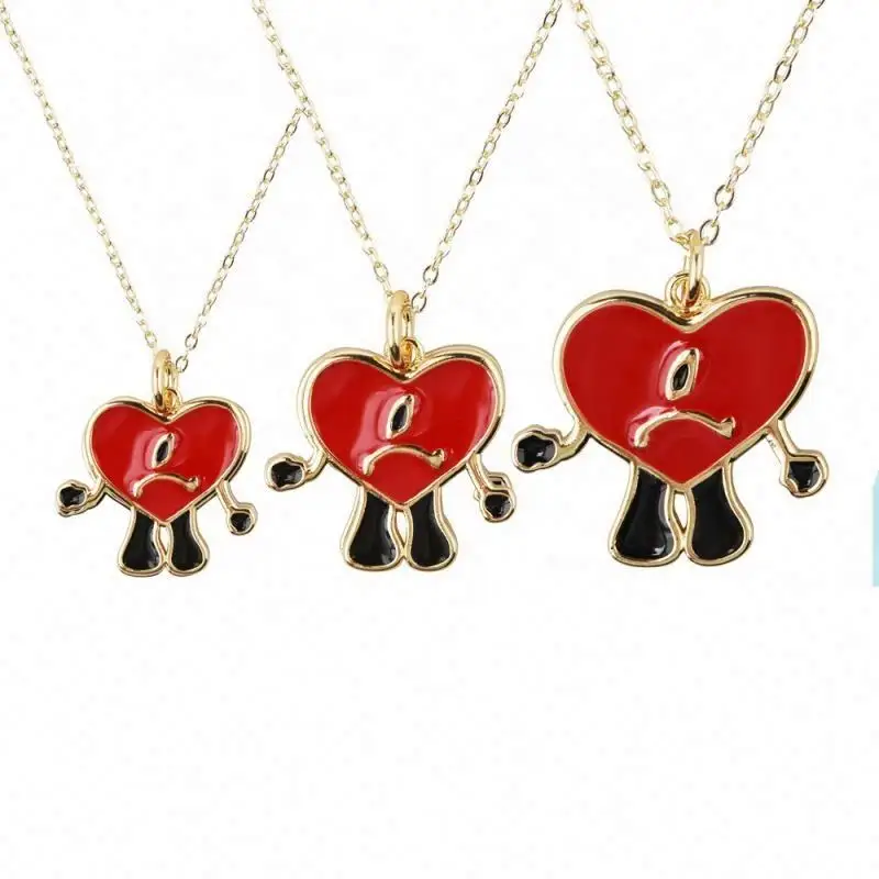 Alloy Crystal Heart Shape Lover Bad Bunny Pendant Red heart Necklace for woman wedding gift and birthday gift 18K gold necklace
