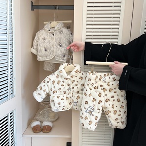 Completo Invernale Extra Spesso per Neonati, Carino <span class=keywords><strong>Pigiama</strong></span> Due Pezzi con Pantaloni Felpati e Stampati per Bambini e Bambine - Product Image 2