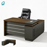 Scrivania Direzionale Moderna di Lusso, Tavolo da Ufficio per CEO e Manager, Postazione di Lavoro a L in Legno con Ampio Armadio per Uffici Aziendali