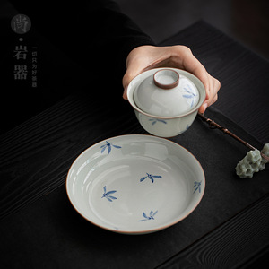 Juego de Gaiwan Three-Talent, Porcelana Azul y Blanca, Tazón con Tapa Pintado a Mano con Orquídeas, Vajilla para Té Kung Fu, para Té de la Tarde - Product Image 4