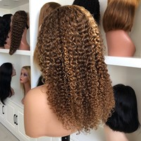 Perruque bouclée 180% Jerry Curl marron et blonde sans dentelle, modèle 13*4 4/27 JC Foreign Trade