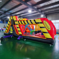 Parcours d'obstacles gonflable géant interactif en PVC pour adultes, jeu de défi avec toboggan sec et obstacles