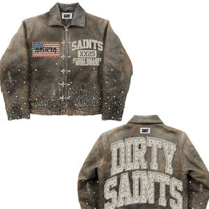 Peso massimo personalizzato 3d ricamo Applique lettera con acido e lavaggio in Denim girocollo uomo Private Label Jeans Y2k giacca - Product Image 4