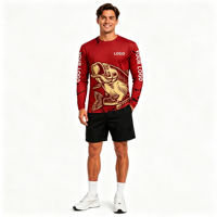 T-shirt à manches longues pour homme en polyester avec sublimation personnalisée, col rond, imprimé intégral, pour la pêche
