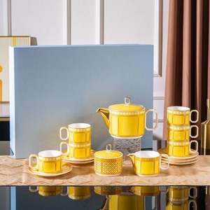 Colorful Geometric Gold Trim Porcelain <b>Tea</b> Set With Teapot Cups And Saucers In Matching Gift <b>Box</b> For Afternoon <b>Tea</b> And Gifting - Product Image 1