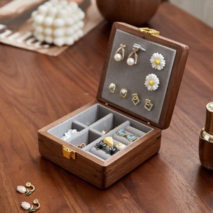 Wood Jewelry Box Rectangle 11x11x5.5 Cm Multi Functional <b>Storage</b> For Earrings Necklace <b>Rings</b> With Floral Pattern - Product Image 2
