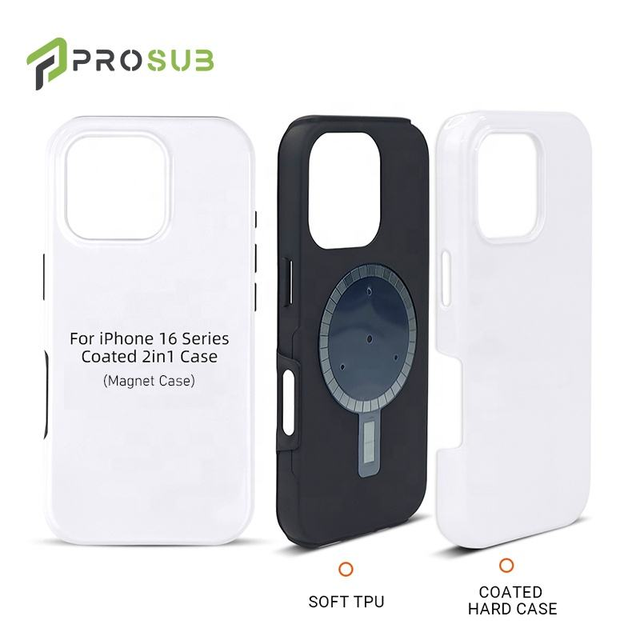 Prosub 3D 2-in-1 Magnet TPU+PC Sublimation Blank Phone Case for 16 Pro Max with 360 Protection and Custom Print