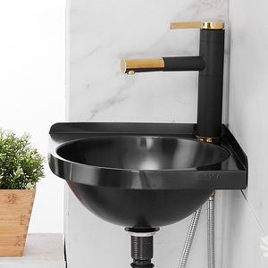 Lavabo da Parete Moderno Salvaspazio in Acciaio Inox 304 Nero Opaco di Forma Irregolare per Camper e Case Mobili 20-25cm - Product Image 3