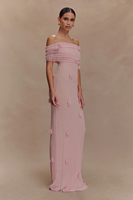 Robe longue en maille rose Joydressing, épaules dénudées, avec appliques florales 3D, moulante, pour soirée, prix d'usine
