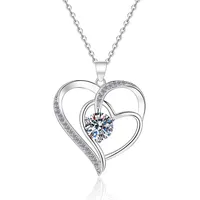 Collier pendentif double cœur en moissanite taille ronde, argent sterling 925, bijou romantique pour femme