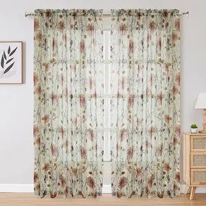AMAZON Hot Selling Crushed Voile Sheer Curtains Printed Digital Crinkle Sheer Curtain Drapes for Bedroom, Living Room