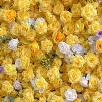 Mur de fond en tissu 3D enroulable avec roses jaunes artificielles, panneau de fleurs artificielles pour décoration