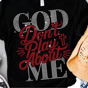 Transfert de strass thermocollants ronds à dos plat, motif éco-responsable, avec message chrétien 'God Don'<span class=keywords><strong>t</strong></span> Play Me Bling', pour vêtements et chaussures - Product Image 1