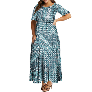 Pacific Island Wear Samoan Girls Puletasi <span class=keywords><strong>Elei</strong></span> Maxi vestido personalizado Tribal Tattoo Tapa estampado a pedido vestido de mujer al por mayor - Product Image 4