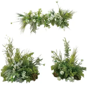 약속 뜨거운 판매 녹색 실크 꽃 테이블 러너 웨딩 출입구 장식 인공 꽃 러너