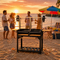 Barbecue double Santa Maria, robuste, en acier inoxydable 304, table en bois pliable, barbecue d'extérieur, fabricant OEM/ODM