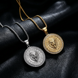 <span class=keywords><strong>Collana</strong></span> con Pendente a Testa di <span class=keywords><strong>Leone</strong></span> in Acciaio Inossidabile Dorato Personalizzabile, Gioielli Hip Hop con Medaglione Rotondo Ghiacciato per Uomo - Product Image 2
