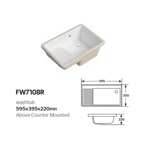 Lavabo rectangular de cerámica blanca para empotrar con 1 orificio y desagüe central para lavandería - Product Image 4