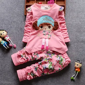 花の服セットかわいい漫画の印刷の女の子幼児の女の子秋春2ピースの衣装ベビー服コットンセット