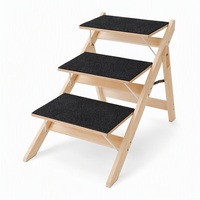 Escalier pour chien en bois 2-en-1, 3 marches pliables antidérapantes, rampe pour animaux de compagnie en bois