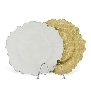 Düğün parti dekorasyon yemek masası ayarı yuvarlak tabaklar altın akrilik plastik resif suplalar