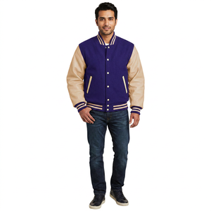 <b>Men's</b> <b>Long</b> Sleeve Varsity <b>Jacket</b> Wholesale Custom Unique Designs Casual Streetwear Canvas Waterproof Breathable Reversible Front - Product Image 1