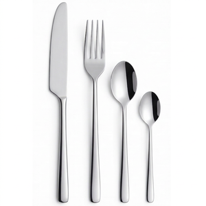 Juego de cubiertos minimalistas de acero inoxidable con acabado de alto brillo, apto para lavavajillas, para bodas y uso en la comedor. - Product Image 1