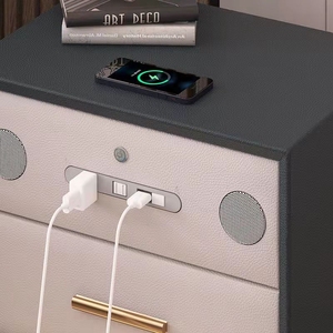 Scuqi <strong>White</strong> and <strong>Black</strong> Solid Wood 2 Drawer Smart Home 5.0 bluetooth Speaker Wireless Charge Night Side <strong>Table</strong> with Wood Feet - Product Image 5