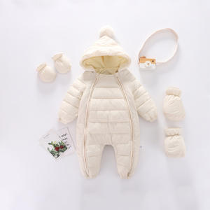 Nouveau haute qualité 0-2 ans bébé tissé vers le bas coton fermeture éclair combinaison vêtements d'hiver avec chapeau mitaines chaussettes pour garçons et filles - Product Image 5
