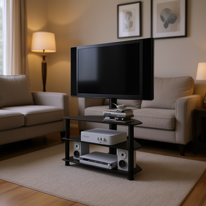 Mobile TV a 3 Ripiani Nero con Staffa Regolabile in Altezza e Funzione Girevole, Arredamento Moderno per la Casa - Product Image 2