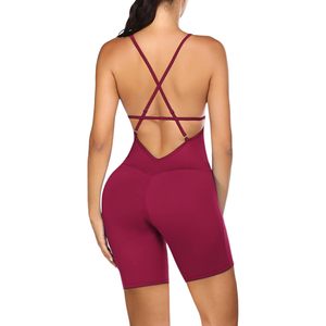 Mono de yoga para mujer FOXA con tirantes cruzados, sin mangas, control de abdomen, body deportivo acolchado, ropa deportiva - Product Image 1