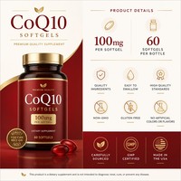 Coenzyme Q10 100mg en gélules molles, marque privée OEM, Ubiquinone, soutien énergétique, certifié GMP, complément alimentaire, gélules de CoQ10