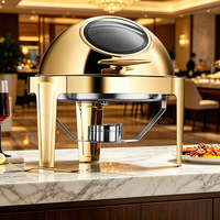 Recipiente para Calentar Comida Tipo Buffet de Acero Inoxidable Dorado con Ventana de Vidrio para Hotel, Banquete, Restaurante, Venta al por Mayor, Colores Personalizables