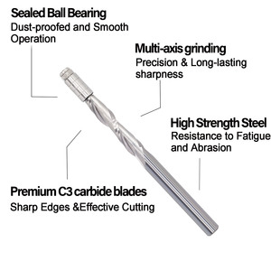 Up-Cut Flush Trim Router Bit Plantilla de carburo sólido Espiral 4 Rodamiento Guiado 1-7/16 <span class=keywords><strong>CL</strong></span> para recorte al ras de madera-Vástago de 1/4" - Product Image 5
