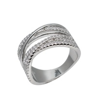 Anillo de Boda para Mujer al por Mayor, de Tres Hileras, con Eslabones Cubanos y Pavé de Circonitas, Chapado en Rodio, Plata de Ley S925, Joyería de Moda