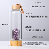 Bouteille d'eau en verre pour la relaxation, la méditation, le yoga et le sport, avec pierre de tête Zeo saine, 7 chakras, cristal naturel
