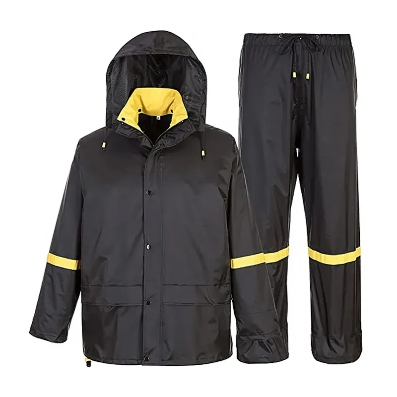 Jacket trousers oil chemical resistant waterproof outdoor rainy day working adult nylon pvc coated reflective raincoat