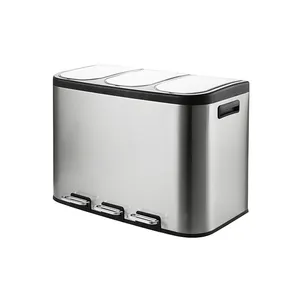 JF 30L Large Capacity Recycle Trash Bins Recycling Garbage Bins Outdoor Household 3 Compartments Metal Recycling Bins