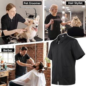 Chaquetas de Barbero Personalizadas de Alta Calidad con Logotipo para Hombre, <span class=keywords><strong>Bata</strong></span> de Peluquería con 2 Bolsillos y Cierre de <span class=keywords><strong>Cremallera</strong></span>, Chaleco de Barbero para Salón - Product Image 5