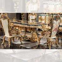 Ensemble de table à manger de style rococo français avec plateau en bois blanc doré de luxe et chaises rembourrées haut de gamme