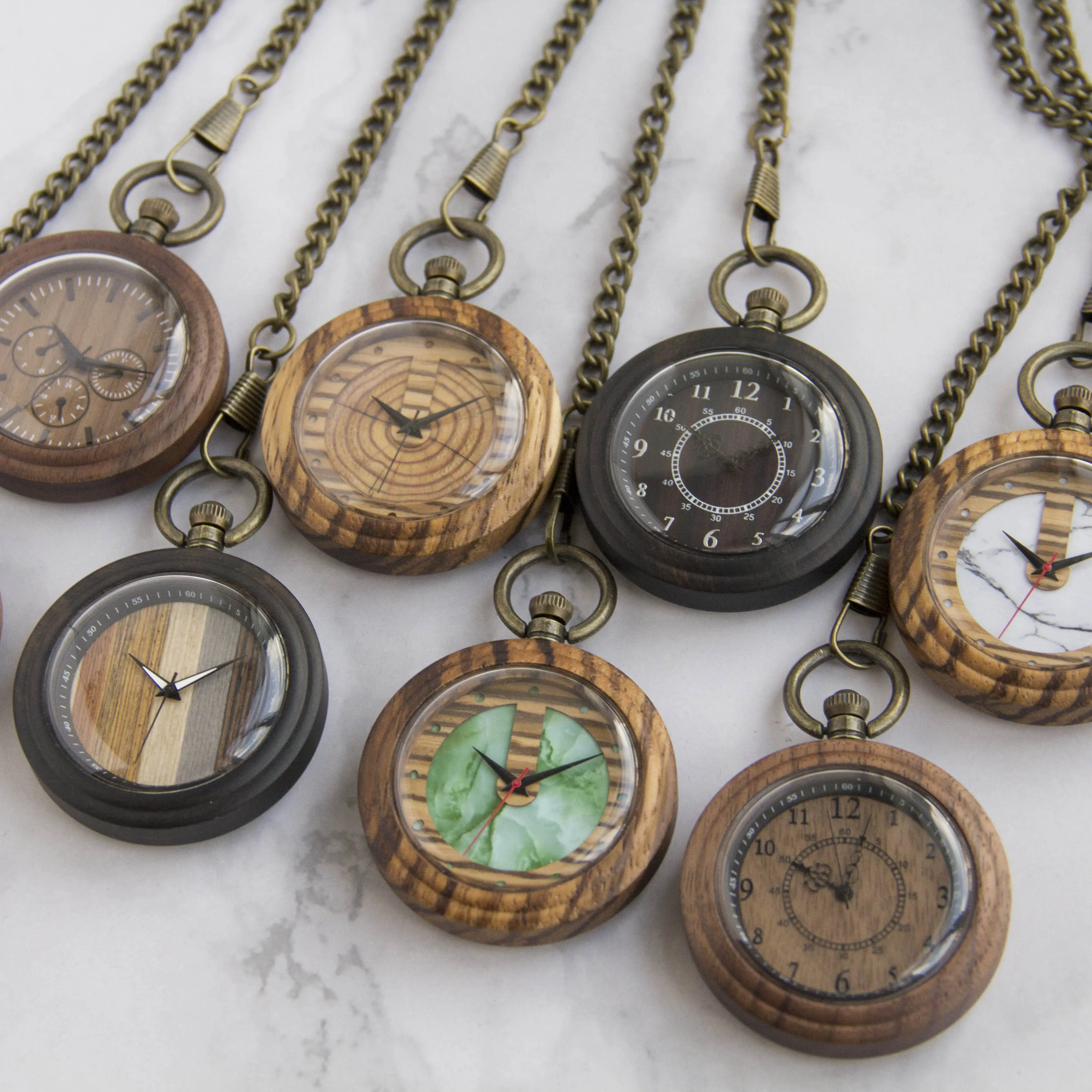 Round Vintage Pocket Watch Wooden Antique Style