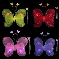 Ailes de papillon lumineuses avec jupe tutu, ensemble de costumes d'aile d'ange papillon pour filles, accessoires de scène, ailes de fée lumineuses