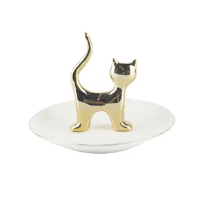 Ring Holder Luxury Gold Cat Ceramic Ring Jewelry Stand And Dish Holder Display