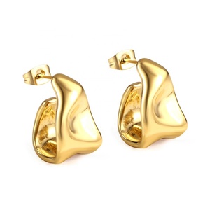 Joyería de Moda, Aros de Acero Inoxidable con Baño de Oro de 18K, Diseño Irregular, Resistentes al Agua, para Mujer, Venta al Por Mayor - Product Image 1