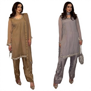 Nouvelle collection de créateurs, salwar kameez en faux georgette avec broderie, ensemble de fête entièrement cousu, prêt à porter, séchage rapide, toutes saisons - Product Image 3