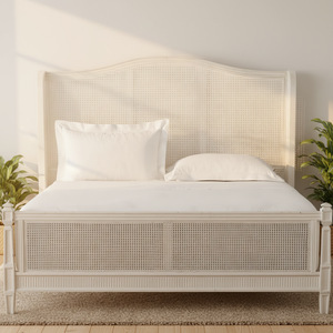 <span class=keywords><strong>Letto</strong></span> in Quercia Massiccia di Design <span class=keywords><strong>Francese</strong></span> con Testiera in Rattan Morbido Ecologico, Disponibile nelle Misure Full/Queen/King/California King - Product Image 6