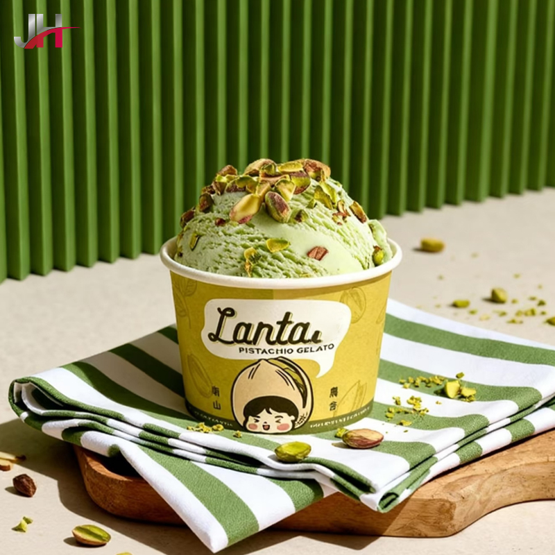 Custom Logo Paper Packaging Disposable Ice Cream Cup With Personal Logo With Lids