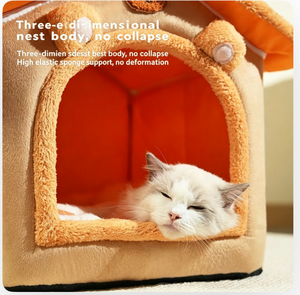 Cama para Gatos Clásica Cuadrada en Forma <span class=keywords><strong>de</strong></span> Casa, <span class=keywords><strong>de</strong></span> Lana, con Diseño Sólido, Cueva Cerrada para Gatos con Cojín, Casa Plegable y Cálida para Gatos <span class=keywords><strong>de</strong></span> Interior - Product Image 3