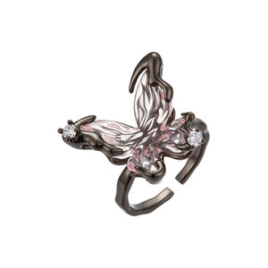 MyMuyu Transparent Pink 3D Butterfly Open <b>Ring</b> <b>Adjustable</b> For Women Insect Design Prong Setting - Product Image 5